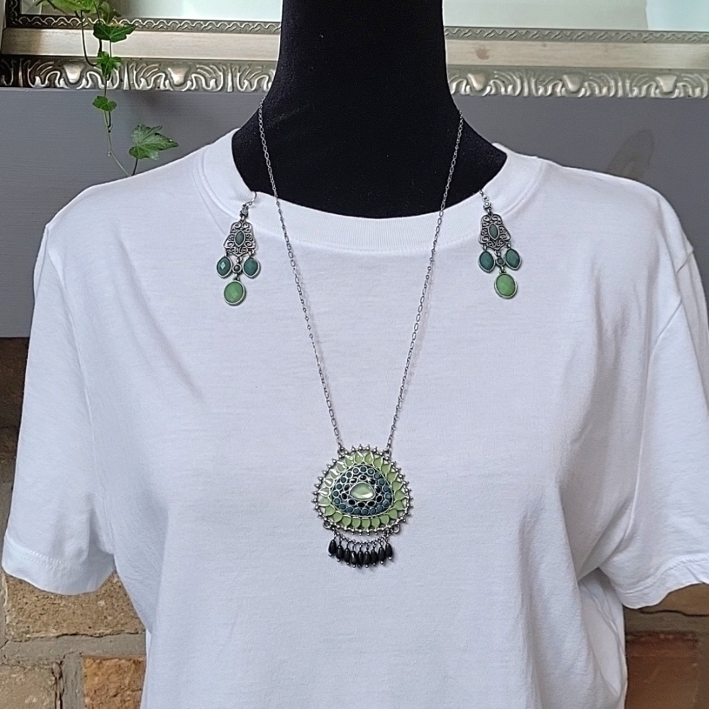 Lia Sophia Eucalyptus Pendant Necklace and St Tropez Earrings